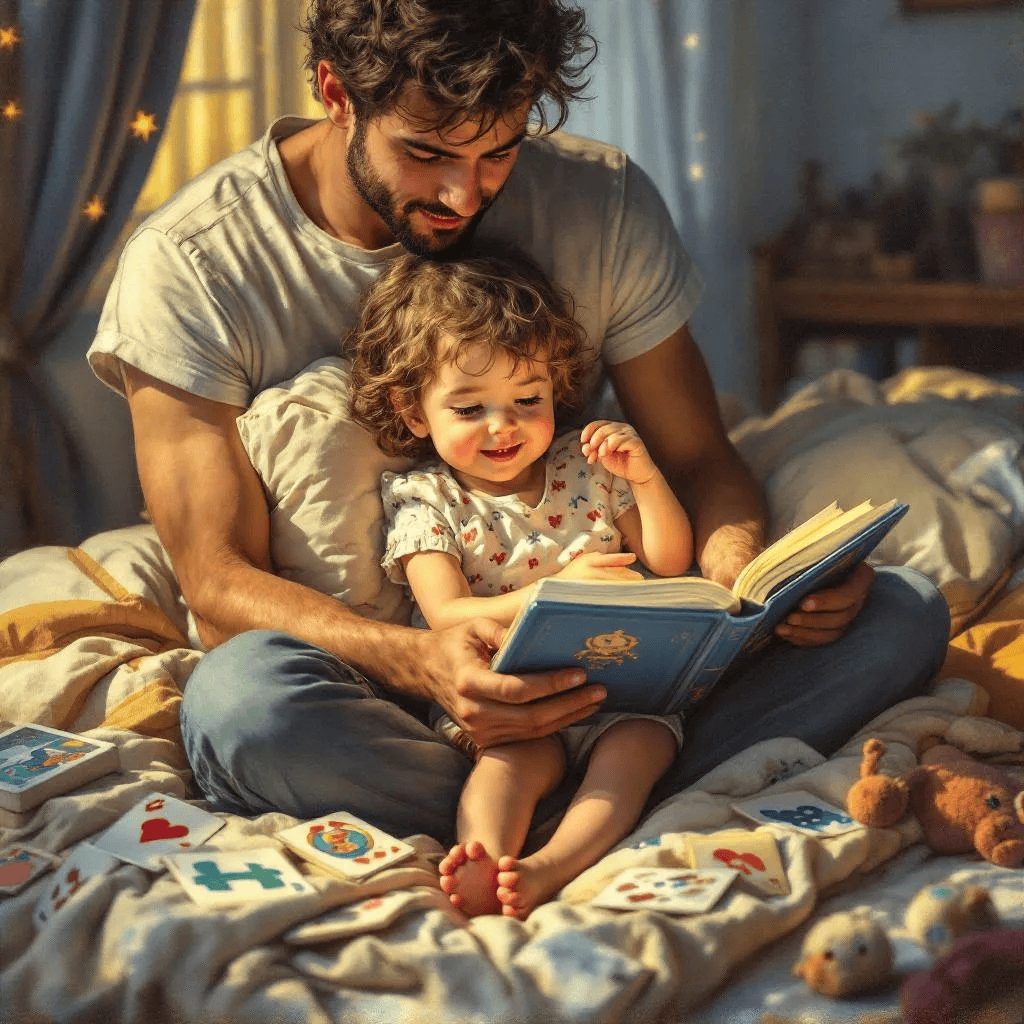 dad reading a story to an autistic daughter